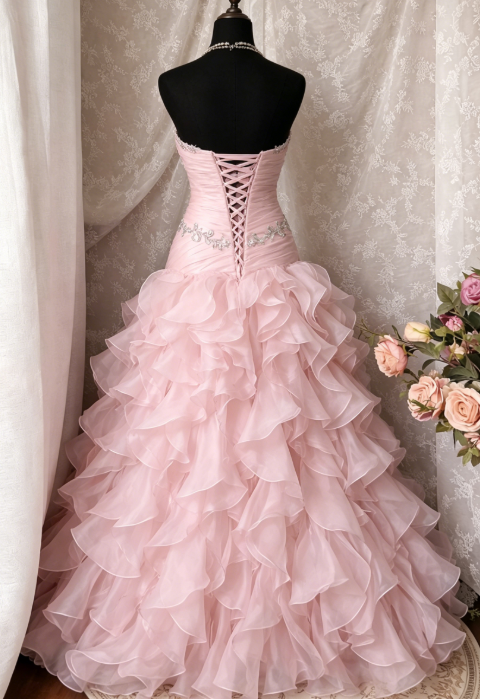 Pink Prom Dress A-Line Tulle Strapless Sweet 16 Dress Sleeveless Long Evening Dress  E0205