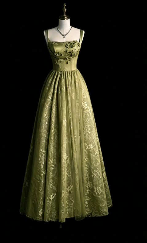 Schicke Spaghettiträger A-Linie Stickerei Satin Tüll Lange Ballkleider, Sweet 16 Kleid mit Applikationen ED01211