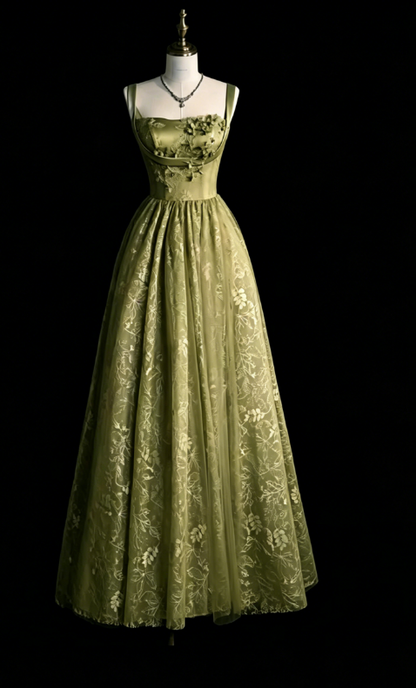 Schicke Spaghettiträger A-Linie Stickerei Satin Tüll Lange Ballkleider, Sweet 16 Kleid mit Applikationen ED01211