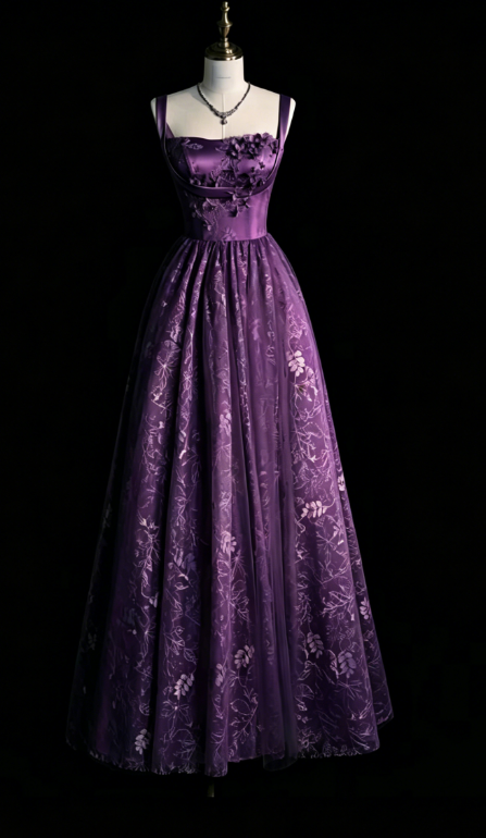 Schicke Spaghettiträger A-Linie Stickerei Satin Tüll Lange Ballkleider, Sweet 16 Kleid mit Applikationen ED01211