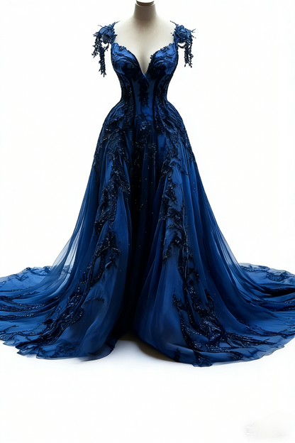 Schwarzes A-Linien-Ballkleid mit V-Ausschnitt, Spitze, Tüll und Pailletten, langes Ballkleid, dunkelgraues Abendkleid ED01235