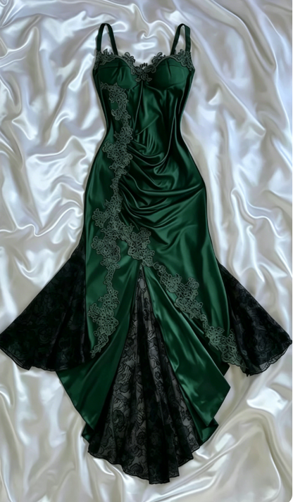 Elegant Navy Blue Spaghetti Straps Mermaid Satin Appliques Prom Dresses Party Dresses ED01319