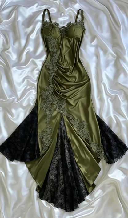 Elegant Navy Blue Spaghetti Straps Mermaid Satin Appliques Prom Dresses Party Dresses ED01319