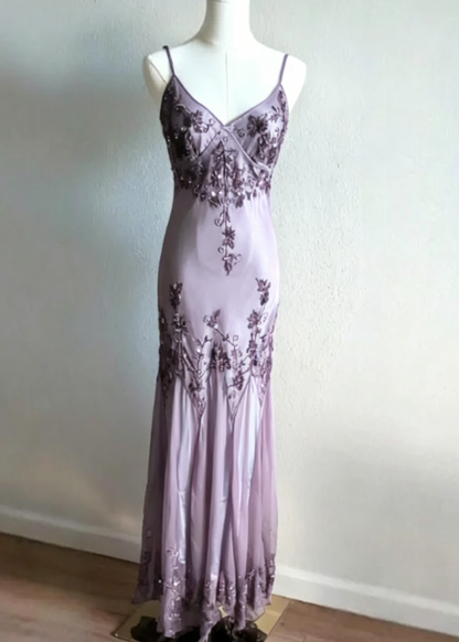 vintage-Inspired Evening Dresses 🩵 Blue Satin Spaghetti Straps Coffee Chiffon Long Prom Dresses with Beading ED01469