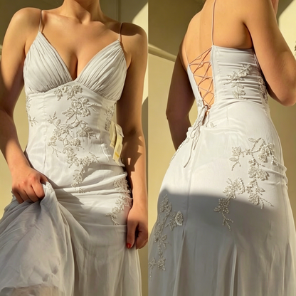 Pretty Spaghetti Straps V-neck Beaded Backless Prom Dresses Party Dresses ED01485