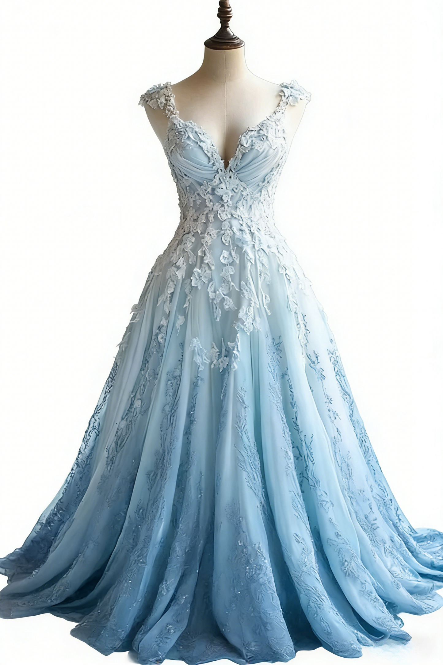 A-line Straps Tulle Beaded Long Prom Dress Applique Sweetheart Neck Evening Gown ED01554