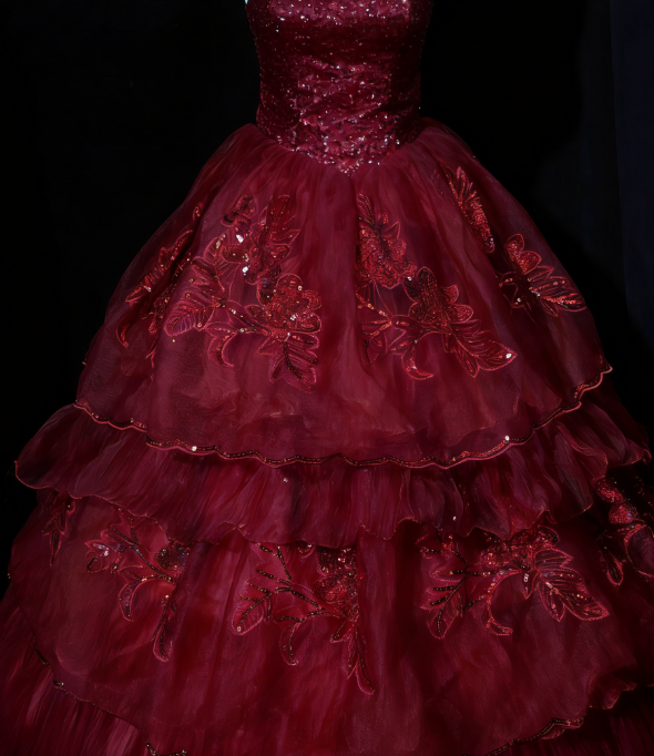Retro Orange A-Linie Trägerlos Tüll Pailletten Langes Ballkleid Wunderschönes Sweet 16 Kleid Quinceanera Kleid ED01650
