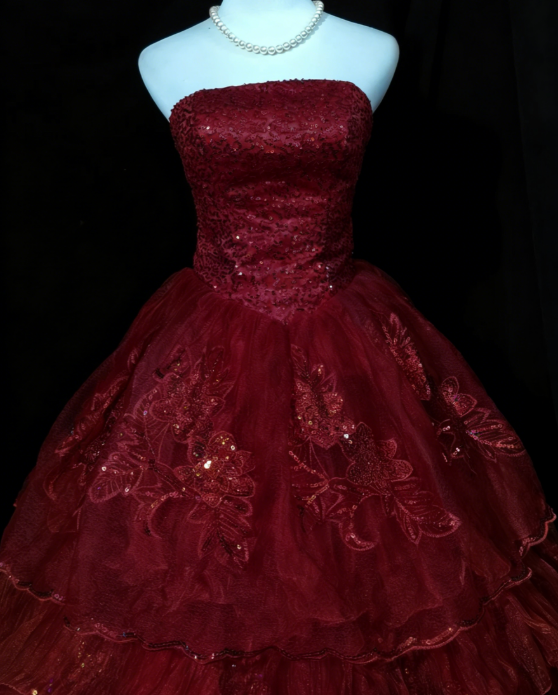 Retro Orange A-Linie Trägerlos Tüll Pailletten Langes Ballkleid Wunderschönes Sweet 16 Kleid Quinceanera Kleid ED01650