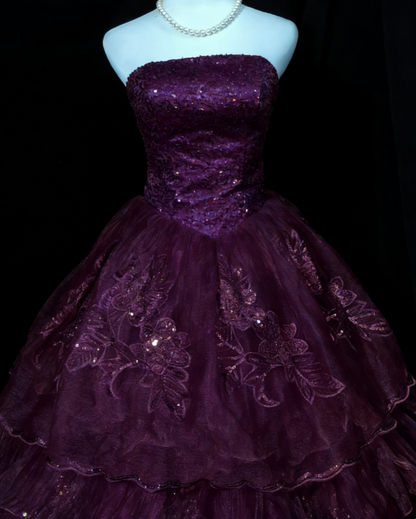 Retro Orange A-Linie Trägerlos Tüll Pailletten Langes Ballkleid Wunderschönes Sweet 16 Kleid Quinceanera Kleid ED01650