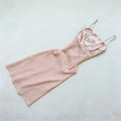 Sweet Pink Spaghetti Strap Chiffon Long Prom Dress for Party Embroidered AppliqueEvening Dress ED01657