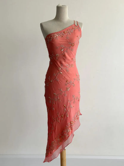 Märchenhaftes Hellgrünes, schlichtes, figurbetontes Partykleid, elegantes One-Shoulder-Chiffon-Applikations-Ballkleid mit Perlen ED01685