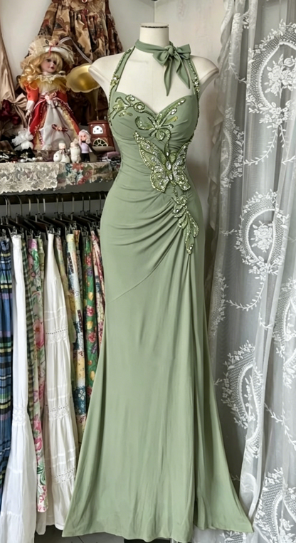 Elegante gelbe Meerjungfrau Abendkleider Neckholder Pailletten Diamant langes Ballkleid Geburtstagsparty Outfit ED01686