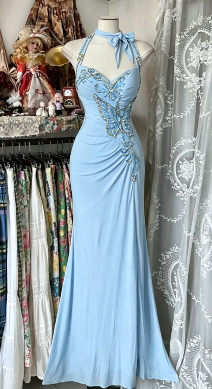 Elegante gelbe Meerjungfrau Abendkleider Neckholder Pailletten Diamant langes Ballkleid Geburtstagsparty Outfit ED01686