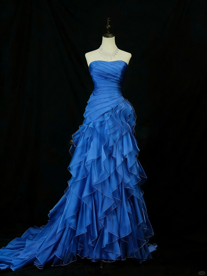 Elegant Purple Mermaid Strapless Tulle Layered Long Prom Dress Formal Evening Dress ED01687