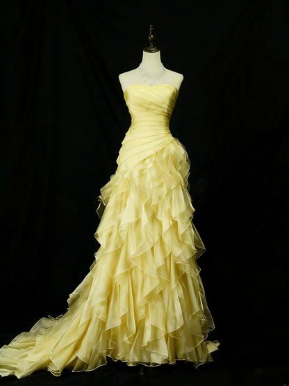 Elegant Purple Mermaid Strapless Tulle Layered Long Prom Dress Formal Evening Dress ED01687