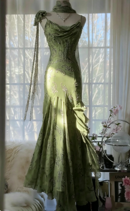 💕 Fairytale Pink Spaghetti Straps Mermaid Evening Gowns Vintage Elegant Beaded Silk Long Prom Dress Guest Dresses  ED01724