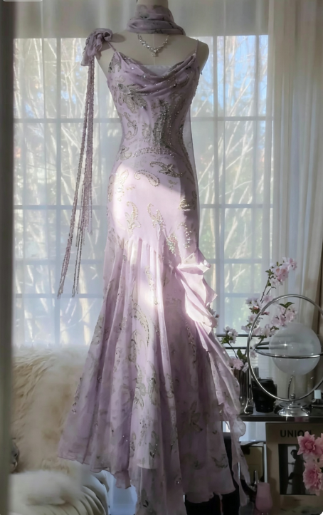 💕 Fairytale Pink Spaghetti Straps Mermaid Evening Gowns Vintage Elegant Beaded Silk Long Prom Dress Guest Dresses  ED01724