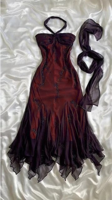  Vintage Blue Tulle& Chiffon Prom Dress for Party&Graduation-90s Elegant Shinny Beaded  Evening Gown