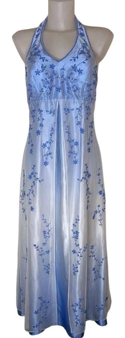 Vintage Gradient Purple Sheath Halter Neck Satin Prom Dress with Beaded Appliques ED01791