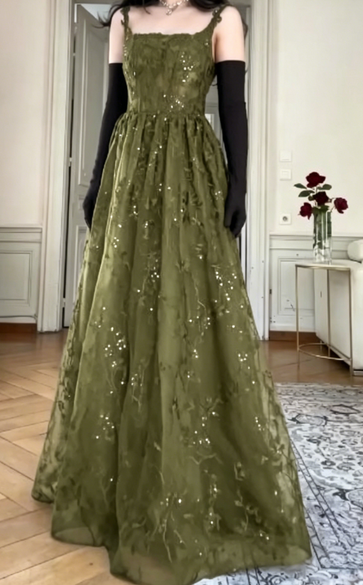 Elegantes Marineblaues A-Linie Spaghettiträger Tüll Stickerei Applikation Langes Ballkleid Abendkleid ED01797