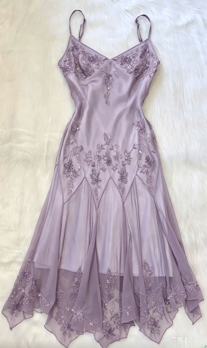 Vintage-Inspired Prom Dresses Under $180🩵Gothic Spaghetti Straps Blue Satin Chiffon Sheath Evening Dress with Beading ED01891