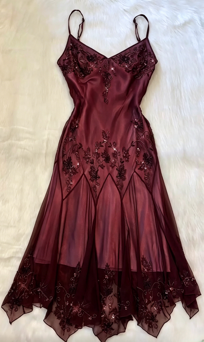 Vintage-Inspired Prom Dresses Under $180🩵Gothic Spaghetti Straps Blue Satin Chiffon Sheath Evening Dress with Beading ED01891