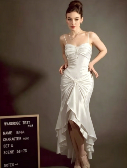 Elegant Spaghetti Strap Mermaid Satin Dark Green Long Prom Dress Gorgeous Evening Dress ED01896