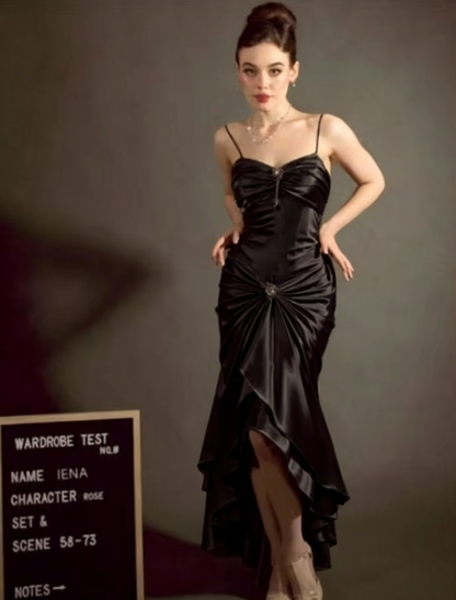 Elegant Spaghetti Strap Mermaid Satin Dark Green Long Prom Dress Gorgeous Evening Dress ED01896