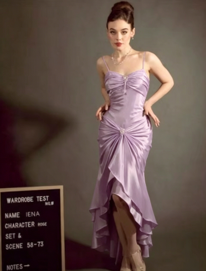 Elegant Spaghetti Strap Mermaid Satin Dark Green Long Prom Dress Gorgeous Evening Dress ED01896