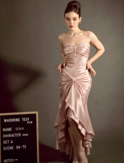 Elegant Spaghetti Strap Mermaid Satin Dark Green Long Prom Dress Gorgeous Evening Dress ED01896