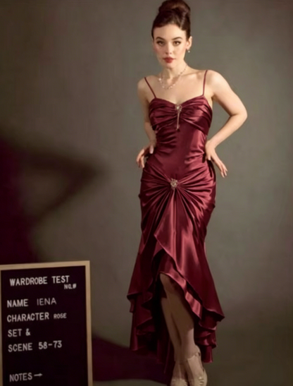 Elegant Spaghetti Strap Mermaid Satin Dark Green Long Prom Dress Gorgeous Evening Dress ED01896