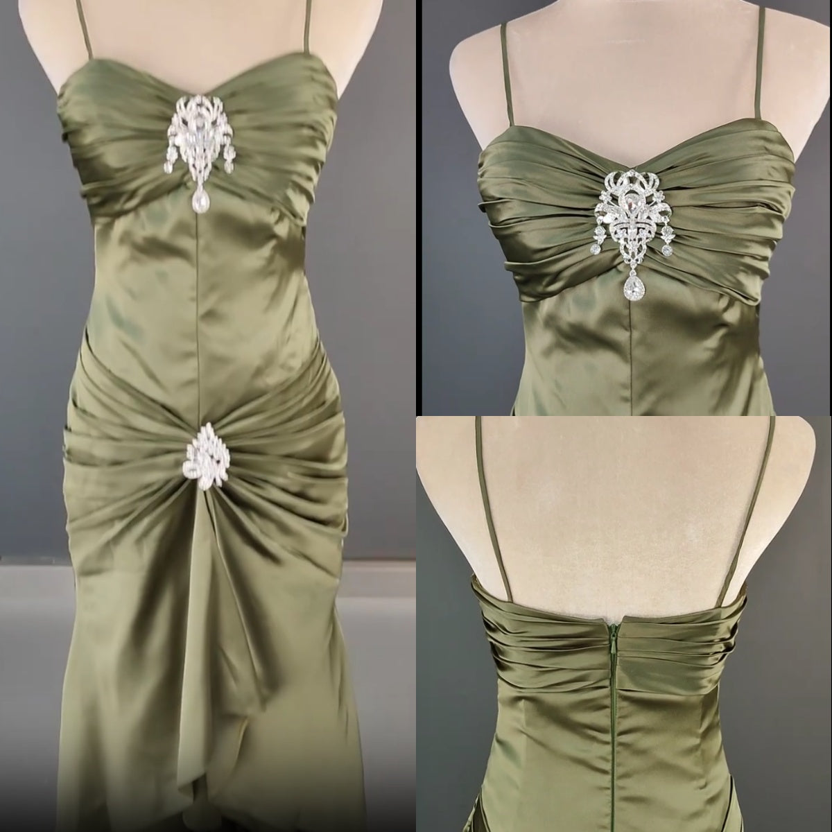 Elegant Spaghetti Strap Mermaid Satin Dark Green Long Prom Dress Gorgeous Evening Dress ED01896