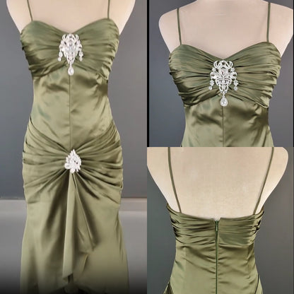 Elegant Spaghetti Strap Mermaid Satin Dark Green Long Prom Dress Gorgeous Evening Dress ED01896