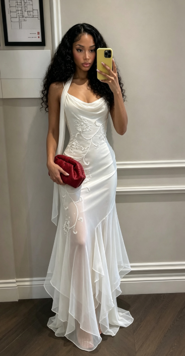 🫧Y2K Fairytale White Chiffon Short Prom Dress Vintage Applique Beading Party Dresses  ED01930