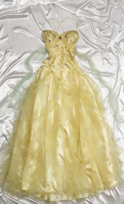 👑 1950s Inspired Baby Princess Blue Prom Dress - Shimmering Sequins Tulle & Satin Ballgown for Formal Events ED01932