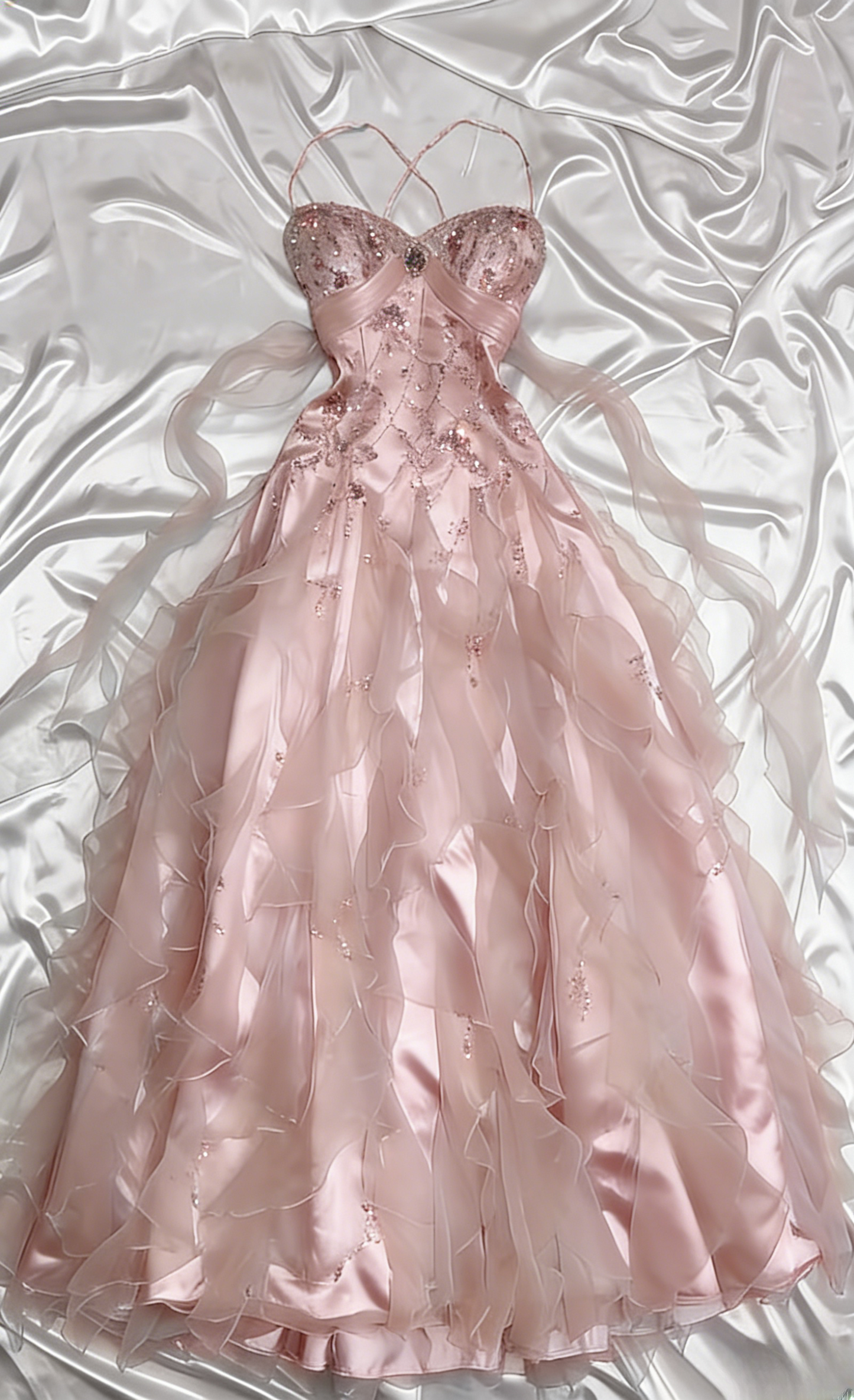 👑 1950s Inspired Baby Princess Blue Prom Dress - Shimmering Sequins Tulle & Satin Ballgown for Formal Events ED01932