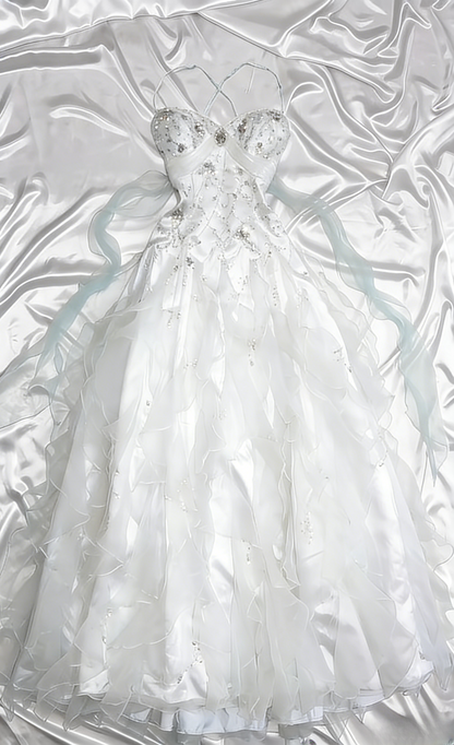 👑 1950s Inspired Baby Princess Blue Prom Dress - Shimmering Sequins Tulle & Satin Ballgown for Formal Events ED01932