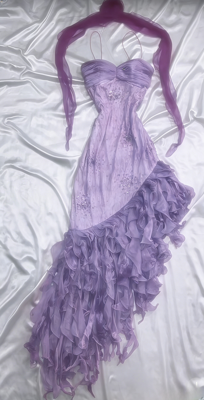 Pink Princess Style Beaded Chiffon Prom Dress for Party Glitter 90s Retro A-Line Evening Gown ED01955