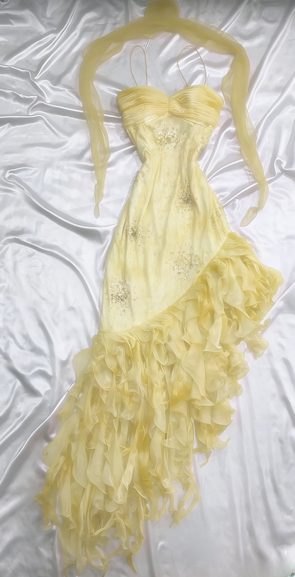 Pink Princess Style Beaded Chiffon Prom Dress for Party Glitter 90s Retro A-Line Evening Gown ED01955
