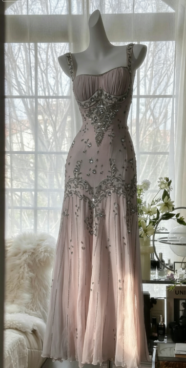 Elegant Spaghetti Straps Apricot Beaded Chiffon Mermaid Gowns Vintage Backless Prom Dress ED01970