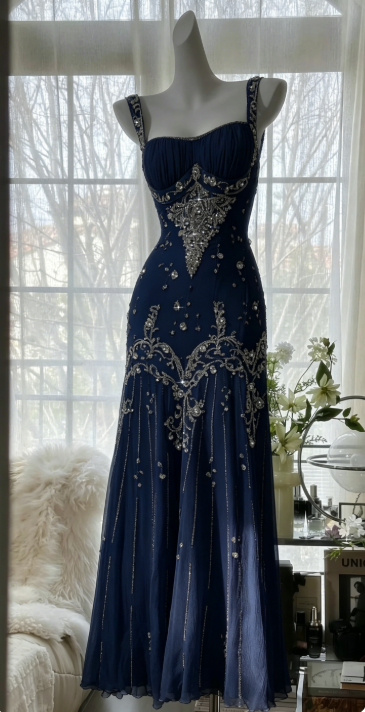 Elegant Spaghetti Straps Apricot Beaded Chiffon Mermaid Gowns Vintage Backless Prom Dress ED01970