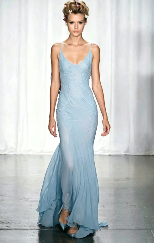 Elegant Burgundy Spaghetti Straps Mermaid Backless Chiffon Long Prom Dress ED01978