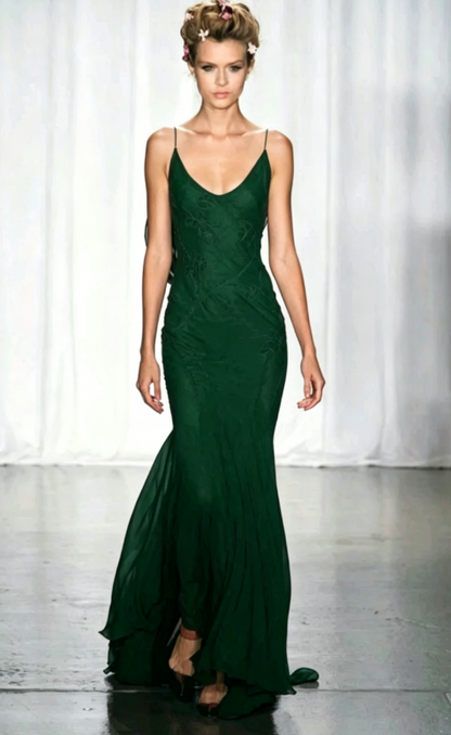 Elegant Burgundy Spaghetti Straps Mermaid Backless Chiffon Long Prom Dress ED01978