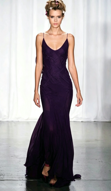 Elegant Burgundy Spaghetti Straps Mermaid Backless Chiffon Long Prom Dress ED01978