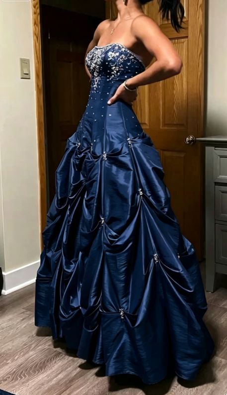 Elegant Red Brown Strapless A-Line Satin Beaded Long Prom Dresses ED02067
