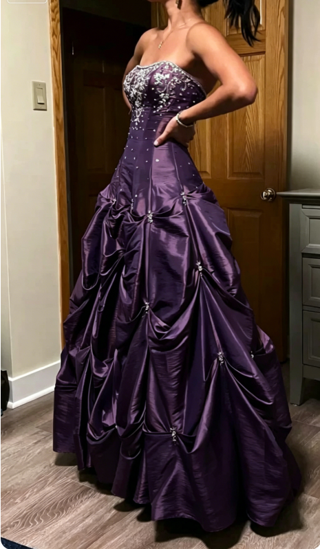 Elegant Red Brown Strapless A-Line Satin Beaded Long Prom Dresses ED02067