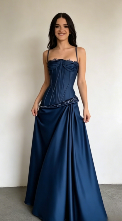 Robe de soirée fourreau élégante en satin gris-violet à fines bretelles, robe de bal longue ED02086
