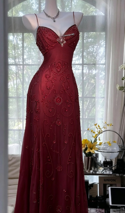Wunderschönes, buttergelbes Spaghettiträger-A-Linien-Tüll-Ballkleid mit Perlen, rückenfreies Abendkleid ED02094