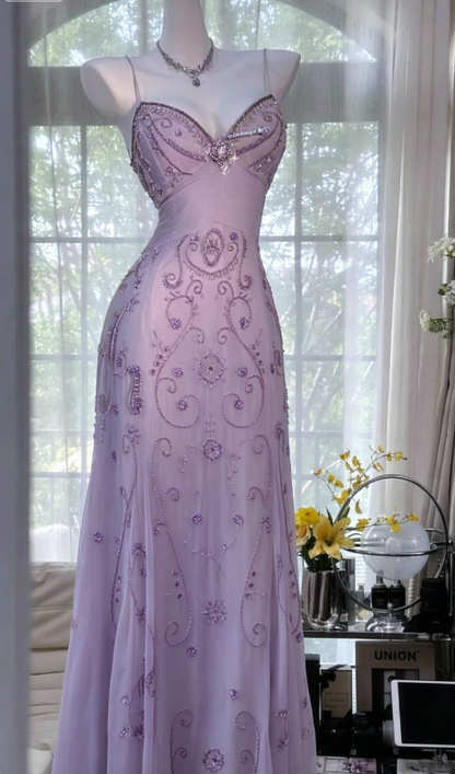 Wunderschönes, buttergelbes Spaghettiträger-A-Linien-Tüll-Ballkleid mit Perlen, rückenfreies Abendkleid ED02094