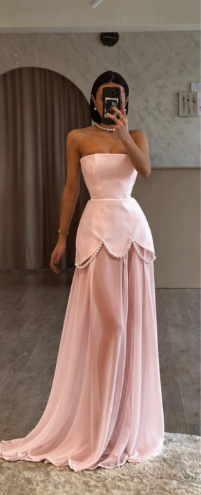 Elegant Purple Strapless A-Line Chiffon Long Prom Dresses Formal Evening Gowns ED02377